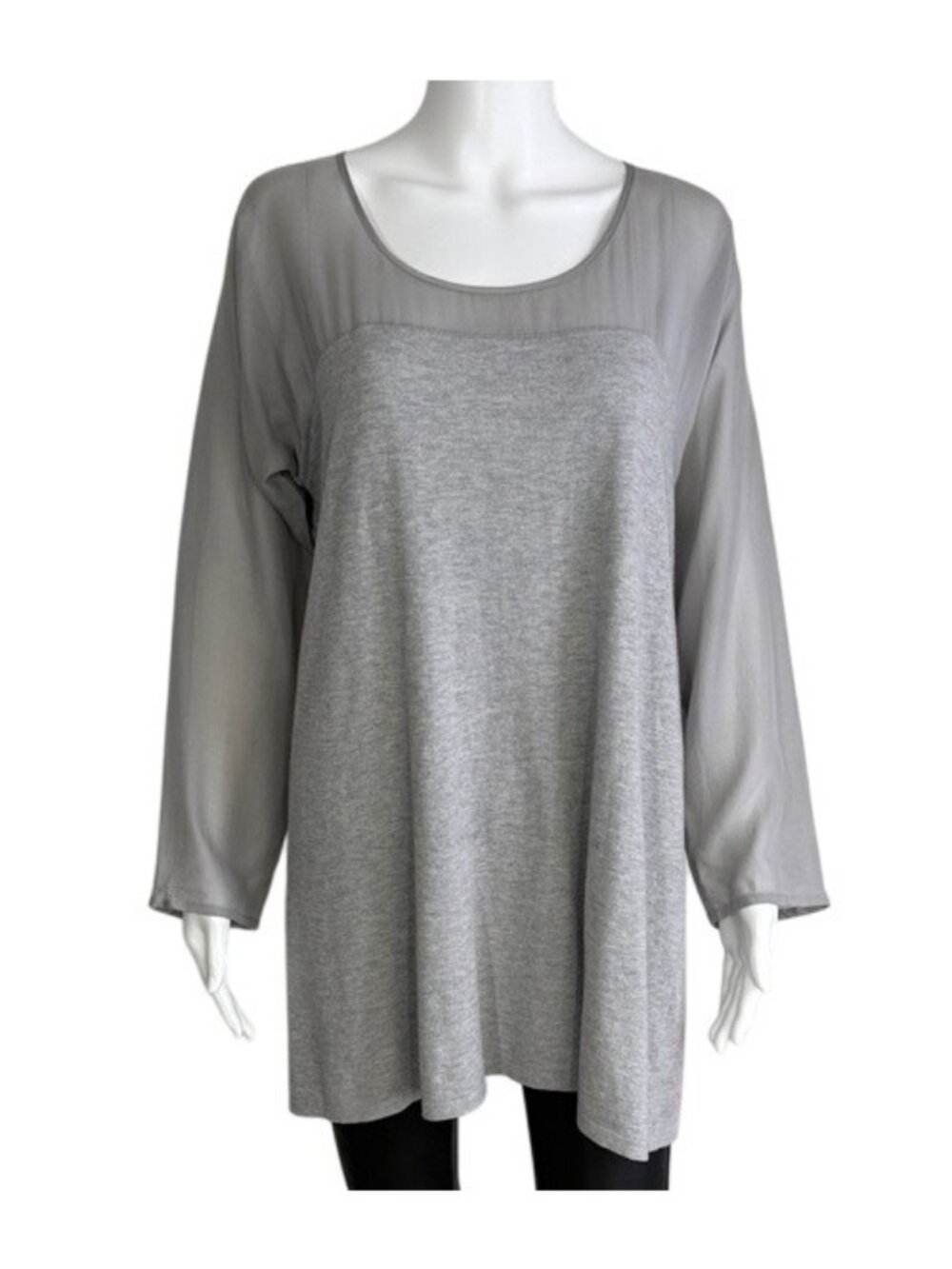 Eileen Fisher Sheer Sleeve Mixed Media Tunic – Size L